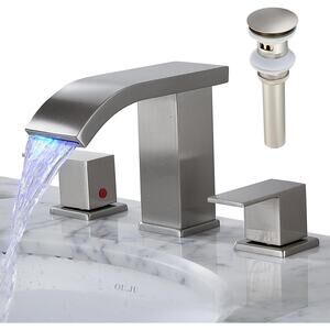 Bathroom faucets 3 Hole Widespread Brushed Nickel Sink Faucet 8 inch LED